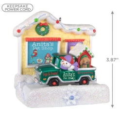 Hallmark Happy Holiday Parade Collection Anita's Pet Shop Musical Ornament With Light -Hallmark Anitas Pet Shop Store and Truck Keepsake Ornament 3499QGO2519 03