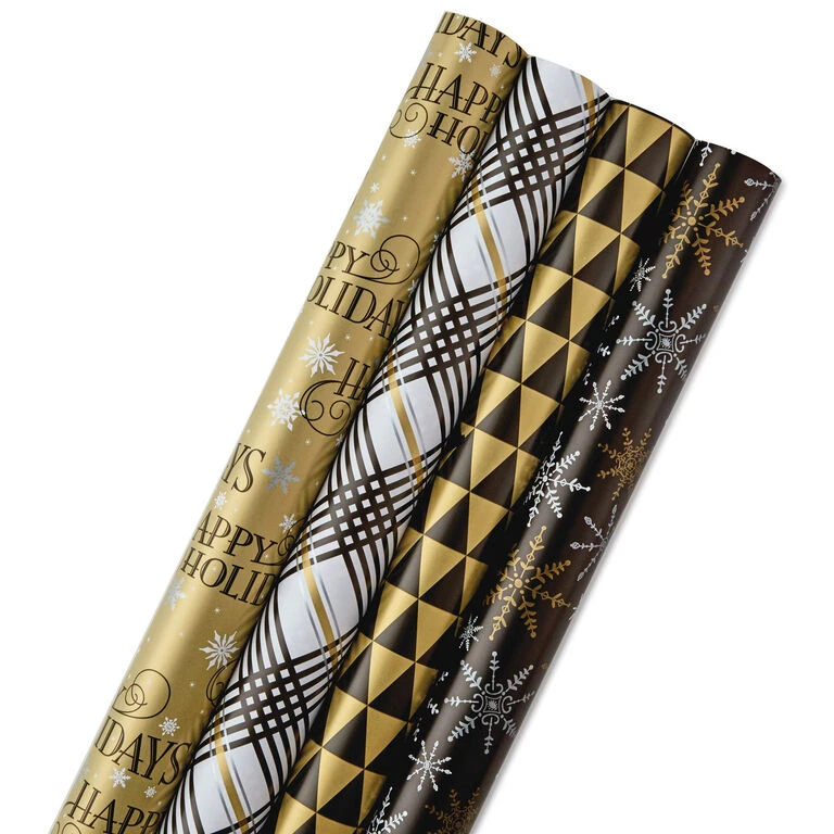 Hallmark Black And Gold 4-Pack Reversible Holiday Wrapping Paper Assortment, 150 Sq. Ft. 3 Hallmark Black And Gold 4-Pack Reversible Holiday Wrapping Paper Assortment, 150 Sq. Ft.
