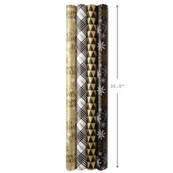 Hallmark Black And Gold 4-Pack Reversible Holiday Wrapping Paper Assortment, 150 Sq. Ft. 15 Hallmark Black And Gold 4-Pack Reversible Holiday Wrapping Paper Assortment, 150 Sq. Ft. -Hallmark Black and Gold Reversible Wrapping Paper Assortment 5JXW1737 07