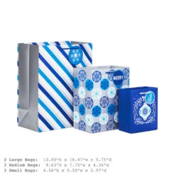 Hallmark Blue And Silver 8-Pack Holiday Gift Bags, Assorted Sizes And Designs -Hallmark Blue and Silver Holiday Gift Bags Bulk Pack XGB4895 03