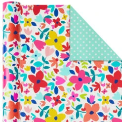 Hallmark Bright Florals 3-Pack Reversible Wrapping Paper, 120 Sq. Ft. Total -Hallmark Bright Flowers 3Pack Reversible Wrapping Paper 5EWR2433 04