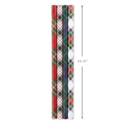 Hallmark Classic Plaids 4-Pack Wrapping Paper Assortment, 120 Sq. Ft. -Hallmark Classic Plaids Christmas Wrapping Paper Assortment 5JXW1040 08