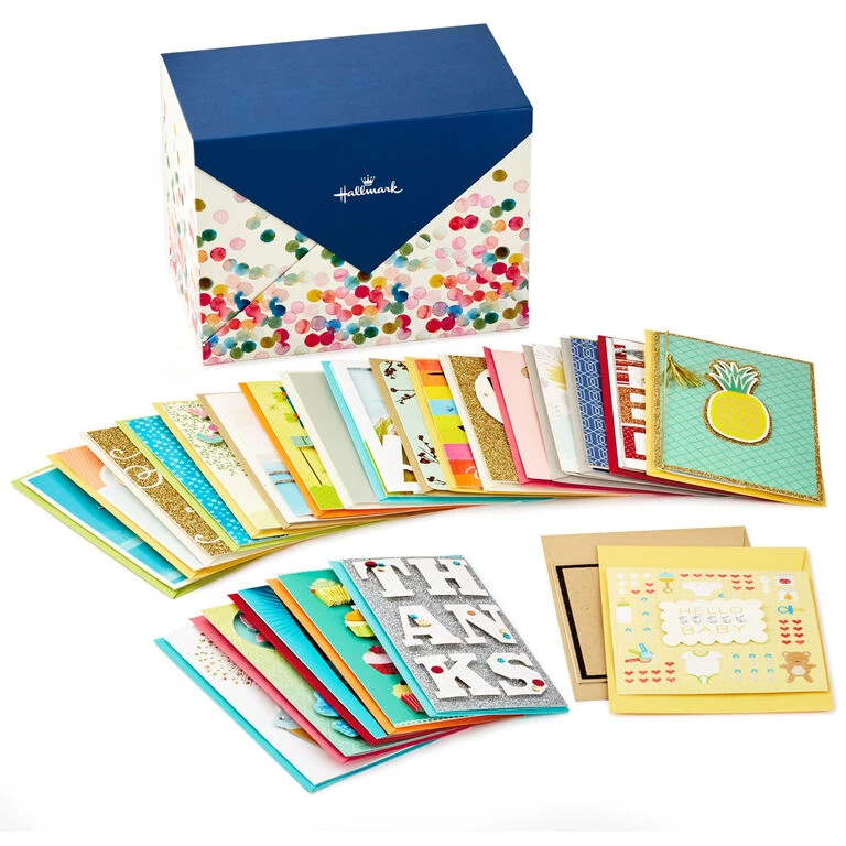 Hallmark Assorted All-Occasion Cards In Polka Dot Organizer Box, Box Of 24 3 Hallmark Assorted All-Occasion Cards In Polka Dot Organizer Box, Box Of 24