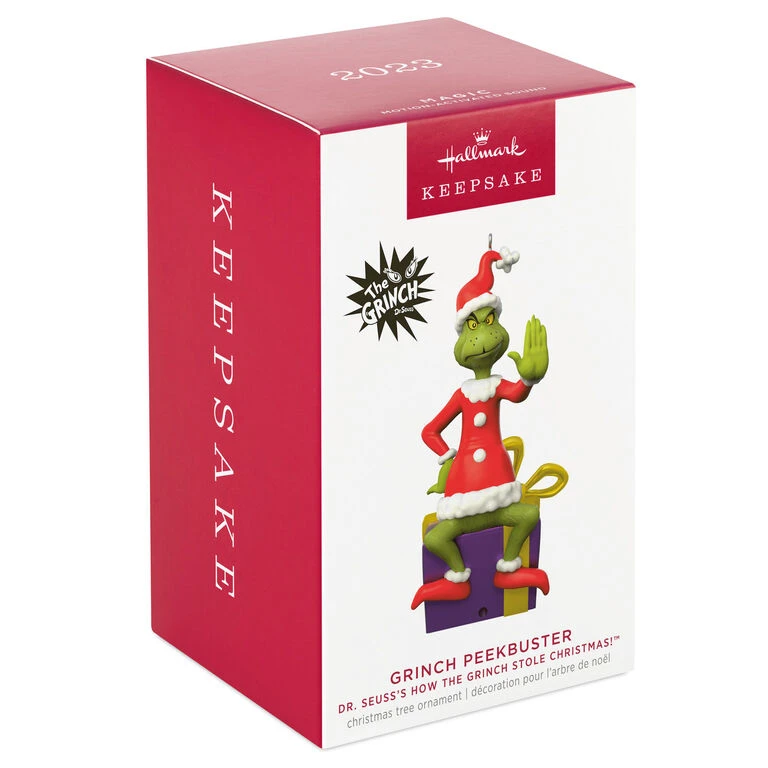 Hallmark Dr. Seuss's How The Grinch Stole Christmas!™ Grinch Peekbuster Ornament With Motion-Activated Sound 6 Hallmark Dr. Seuss's How The Grinch Stole Christmas!™ Grinch Peekbuster Ornament With Motion-Activated Sound - Image 4