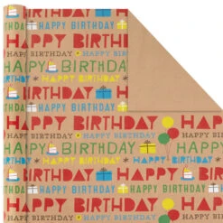 Hallmark Primary Birthday 3-Pack Kraft Wrapping Paper, 105 Sq. Ft. Total -Hallmark Primary Birthday 3Pack Kraft Wrapping Paper 5EWR6409 06