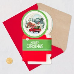 Hallmark Red Truck Snow Globe Musical 3D Pop-Up Christmas Card With Motion -Hallmark Red Truck Snowglobe 3D PopUp Music Motion Christmas Card 1299XOD9992 06