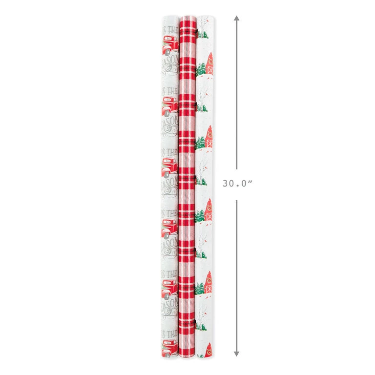 Hallmark Rustic Winter 3-Pack Reversible Metallic Christmas Wrapping Paper, 120 Sq. Ft. 5 Hallmark Rustic Winter 3-Pack Reversible Metallic Christmas Wrapping Paper, 120 Sq. Ft. - Image 3