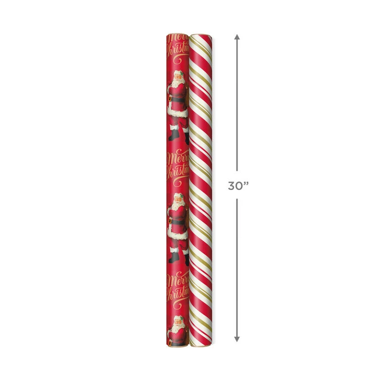 Hallmark Santa And Stripes 2-Pack Christmas Wrapping Paper Assortment, 160 Sq. Ft. 6 Hallmark Santa And Stripes 2-Pack Christmas Wrapping Paper Assortment, 160 Sq. Ft. - Image 4