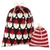 Hallmark 10" And 20" Santa And Stripes 2-Pack Fabric Christmas Gift Bags -Hallmark Santa and Stripes Medium and XL Fabric Gift Bags XGB4902 01