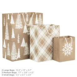 Hallmark Christmas Kraft 8-Pack Holiday Gift Bags, Assorted Sizes And Designs 10 Hallmark Christmas Kraft 8-Pack Holiday Gift Bags, Assorted Sizes And Designs -Hallmark White on Kraft Paper Assortment Christmas Gift Bags 5XGB1417 03